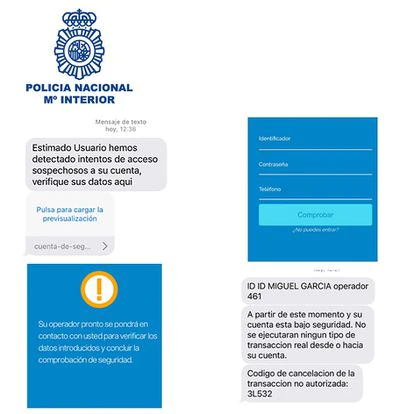 Imagen difundida por la Policía de mensajes enviados por los ciberdelincuentes para cometer el nuevo fraude bancario.