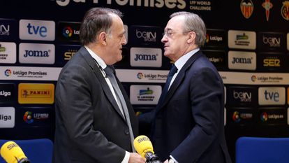 Javier Tebas y Florentino Pérez, en una imagen de archivo.