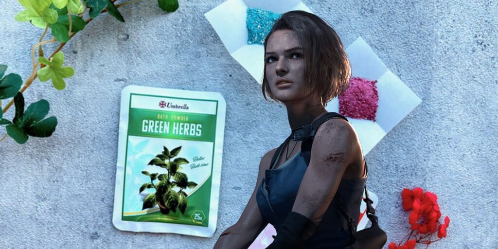 Las sales de baño de hierbas verdes y rojas de Resident Evil son fabricadas por Umbrella Corp.