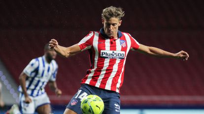 Marcos Llorente durante el penúltimo partido de liga del Atlético Madrid en la temporada pasada ante la Real Sociedad en el Wanda Metropolitano.