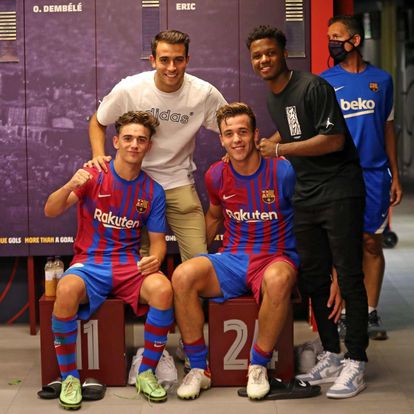 De izquierda a derecha, Gavi, Éric García, Nico y Ansu Fati, en una imagen de Instagram.