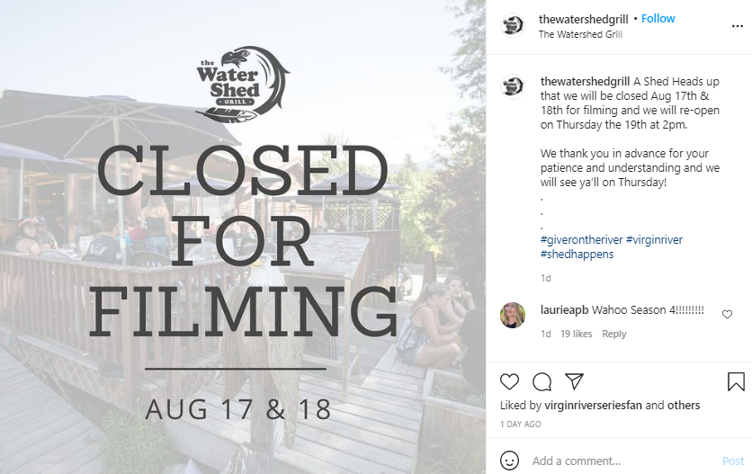 the watershed grill filmando virgin river temporada 4