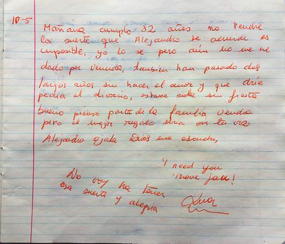 Nota manuscrita extraída del libro 'Estaré sola y sin fiesta', de Sara Barquinero.