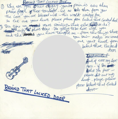 La letra escrita a mano por el propio Harrison de 'Behind That Locked Door', canción del disco 'All Things Must Pass'.
