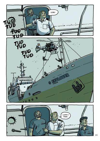 Página de la novela gráfica 'El tesoro del Cisne Negro', con lápiz de Paco Roca y guion de Guillermo Corral.