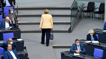 Angela Merkel el pasado 7 de septiembre al abandonar el Parlamento alemán.