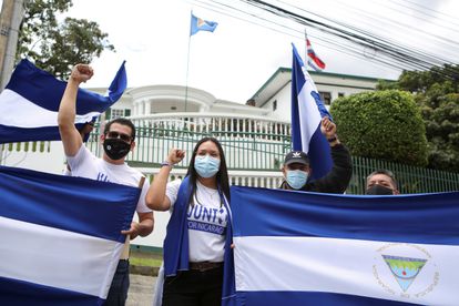 Una manifestación de ciudadanos nicaragüenses en Costa Rica frente a la Corte Interamericana de Derechos Humanos.