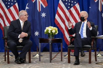 El presidente Biden y el primer ministro australiano, Scott Morriso, este martes en Nueva York.