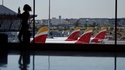 Aviones de Iberia en el aeropuerto de Madrid-Barajas.