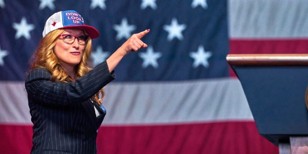 Las imágenes de Don't Look Up revelan al presidente y al elenco de estrellas de Meryl Streep