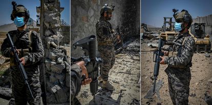 Talibanes en la que fuera sede de la CIA en Kabul, el 6 de septiembre.