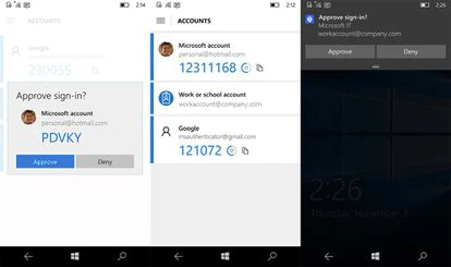 Pantallazos del Microsoft Authenticator