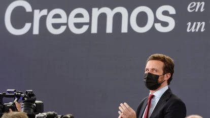 El presidente del PP, Pablo Casado, a su llegada a la convención nacional itinerante del partido este martes en Valladolid.