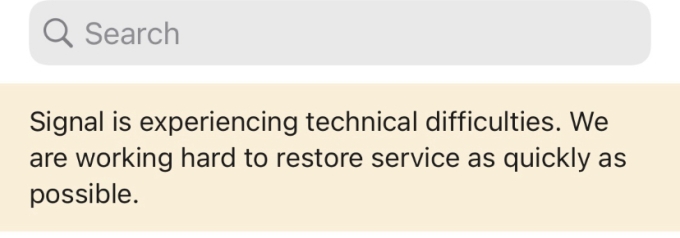 Mensaje de error en la aplicación de Signal