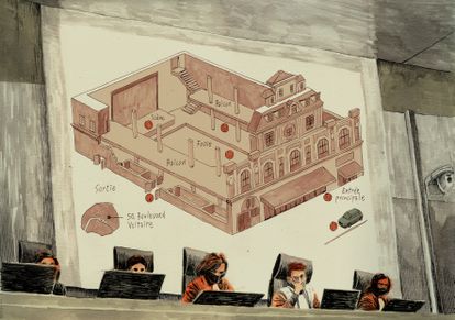 Una proyección de pruebas del atentado contra la sala Bataclan.