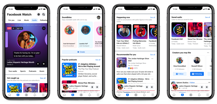 Facebook lanza un centro de 'Audio' en los EE. UU. Para podcasts, audio en vivo y clips de formato corto