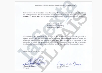 Uno de los documentos de administración de Luverne, remitido a una gestora andorrana vinculada a Andbank