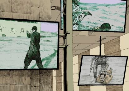 Imágenes del autodenominado Estado Islámico en las pantallas del juicio del 13-N.