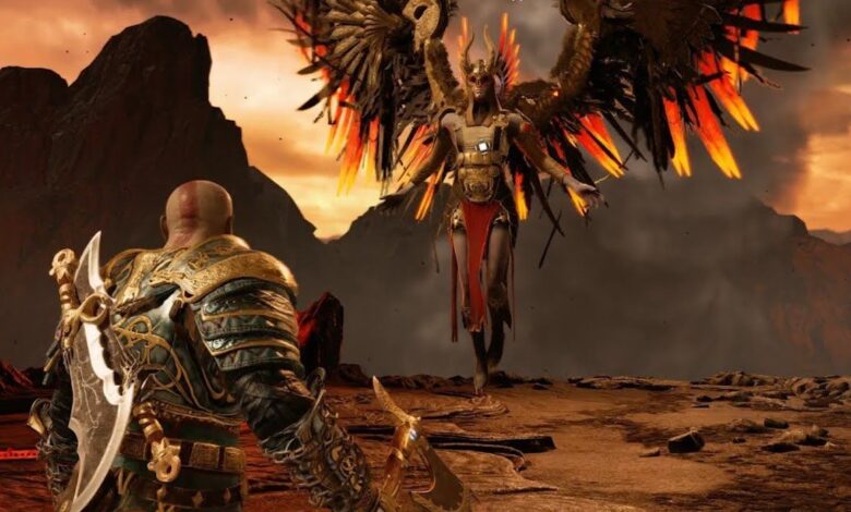 God of War Valkyrie derrotado con una mano mientras estaba boca abajo