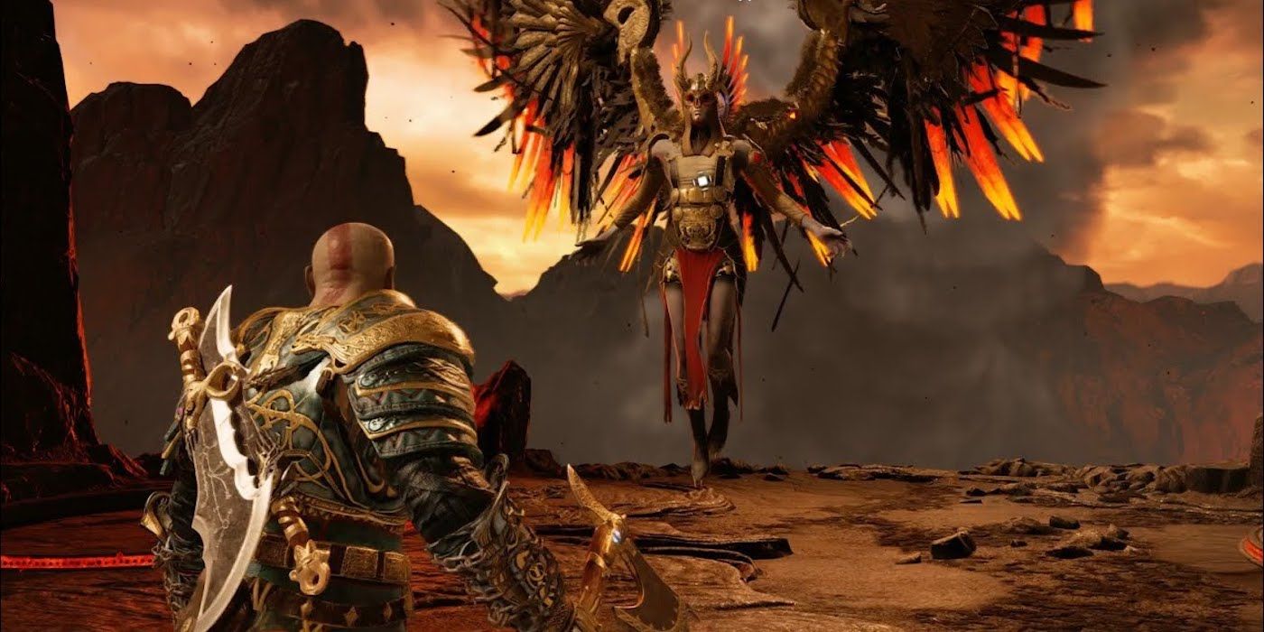 God of War Valkyrie derrotado con una mano mientras estaba boca abajo