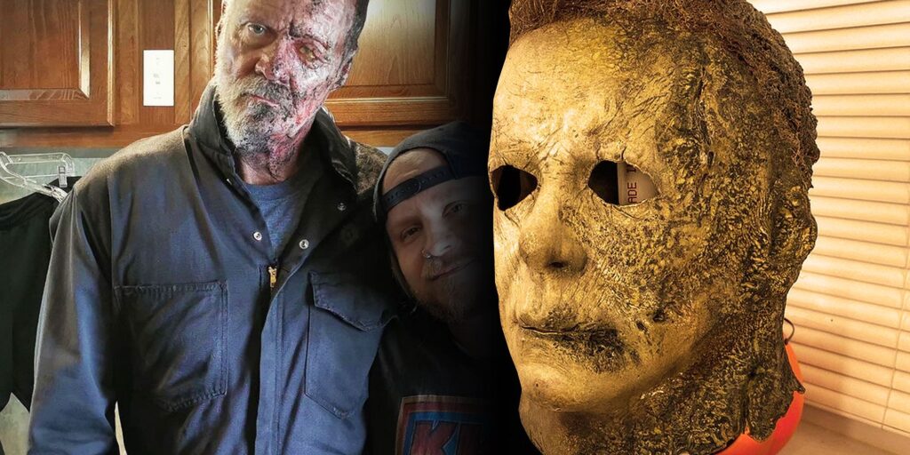 Halloween Kills BTS Foto muestra la cara quemada del actor Michael Myers