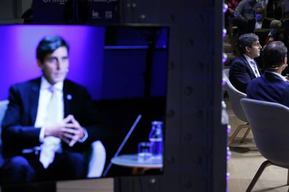 El presidente de Telefónica, José María Álvarez-Pallete, durante el lanzamiento de un gran Hub mundial de Innovación y Talento en la sede de la compañía.