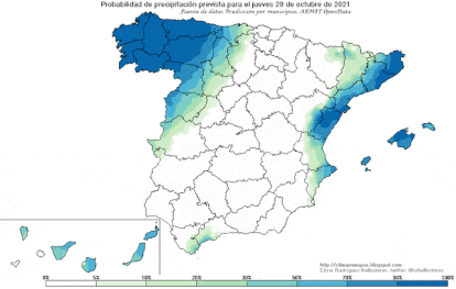Evolución de la precipitación prevista de jueves a martes.