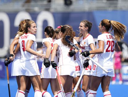 La selección española femenina de hockey hierba, en un partido en los Juegos Olímpicos de Tokyo 2020.