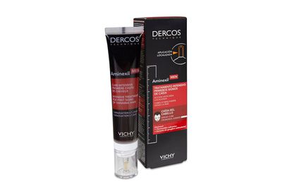 Tratamiento intensivo Vichy Dercos Aminexil Men para las zonas donde comienza la caída del cabello: entradas y coronilla.