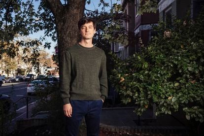 El votante de Biden Jacob Plotkin, de 23 años, en Washington.