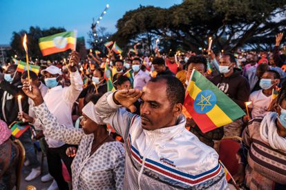 Un hombre hace un saludo militar durante un homenaje a las víctimas del conflicto de Tigray organizado por la ciudad de Adís Abeba, el pasado miércoles.