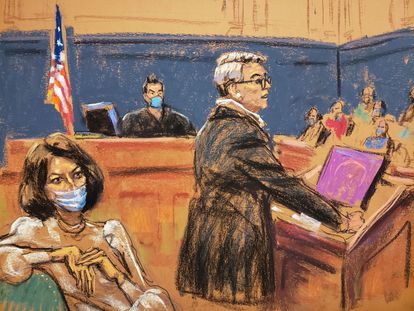 Una ilustración de Ghislaine Maxwell y la abogada Bobbi Sternheim de este 29 de noviembre.