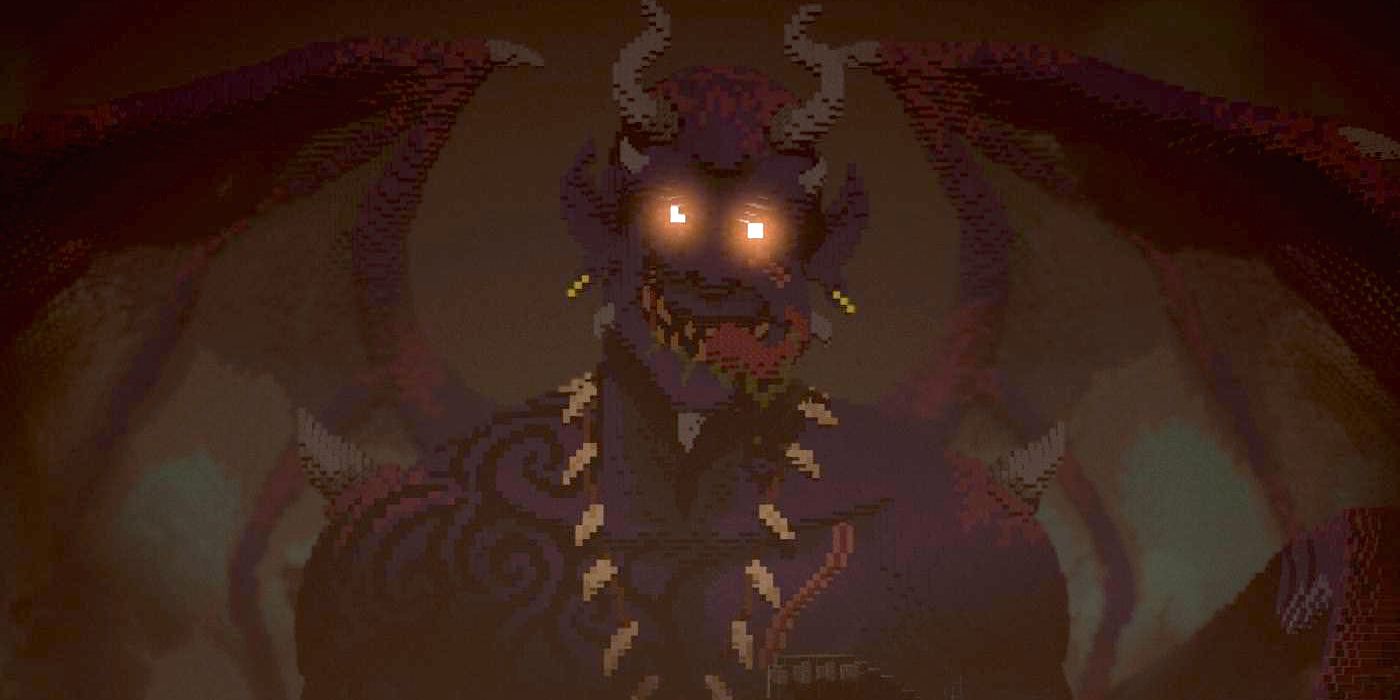 Enorme estatua de Minecraft representa a un demonio aterrador |