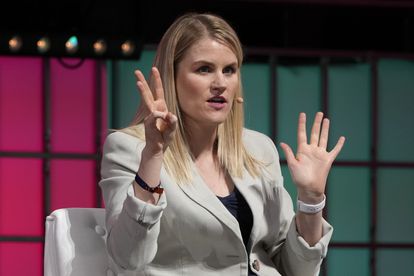 La ingeniera y ex empleada de Facebook Frances Haugen, durante su intervención el lunes en la sesión de apertura de la Web Summit en Lisboa.