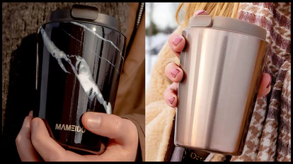 Dos de los acabados en los que puede adquirirse este vaso de café reutilizable para llevar siempre encima.