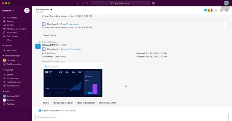 La nueva integración le permite consultar datos de Tableau en Slack escribiendo una pregunta