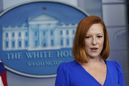 La portavoz de la Casa Blanca, Jen Psaki, en una rueda de prensa en la Casa Blanca, Washington.