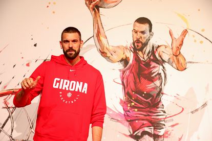 Marc Gasol, durante su presentación como jugador del Bàsquet Girona en el pabellón de Fontajau.