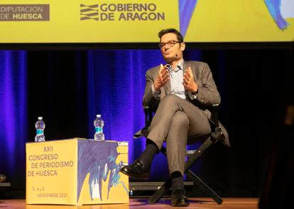 Joseph Oughourlian, presidente de PRISA, este jueves en el XXII Congreso de Periodismo de Huesca.