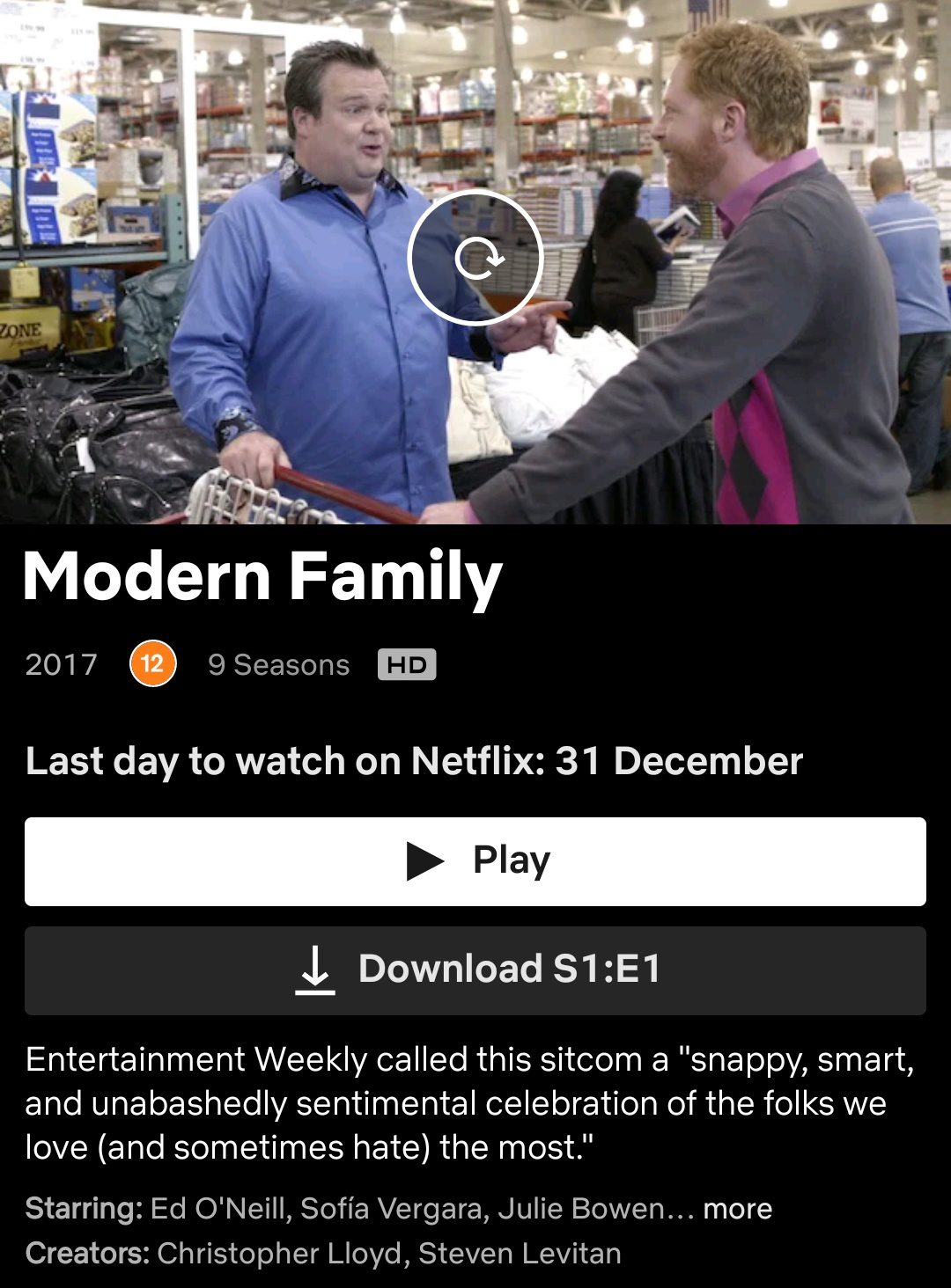 Aviso de eliminación de Modern Family en Netflix