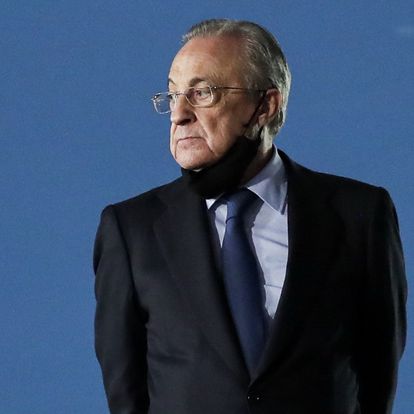 MADRID, SPAIN - APRIL 6: President Florentino Perez of Real Madrid during the UEFA Champions League match between Real Madrid v Liverpool at the Estadio Alfredo Di Stefano on April 6, 2021 in Madrid Spain (Photo by David S. Bustamante/Soccrates/Getty Images)