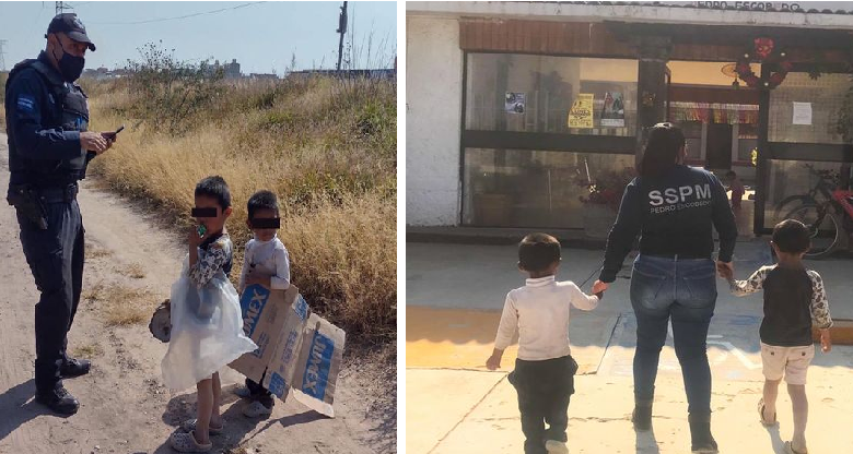 Abandonan a dos niños, deambulaban por las calles de Pedro Escobedo, los rescata policía y los da al DIF