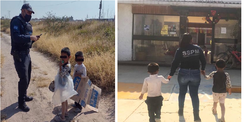 Abandonan a dos niños, deambulaban por las calles de Pedro Escobedo, los rescata policía y los da al DIF
