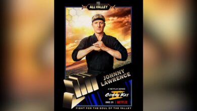 Afiches de personajes de la temporada 4 de Cobra Kai: Miyagi-Do y Eagle Fang en acción