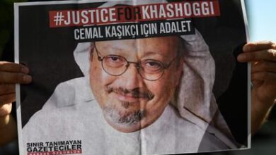 Un cartel que reclama justicia para Jamal Khashoggi, el pasado febrero en una protesta frente al consulado saudí de Estambul.