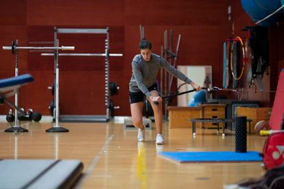 Carolina Marín, este jueves, haciendo trabajo físico. 