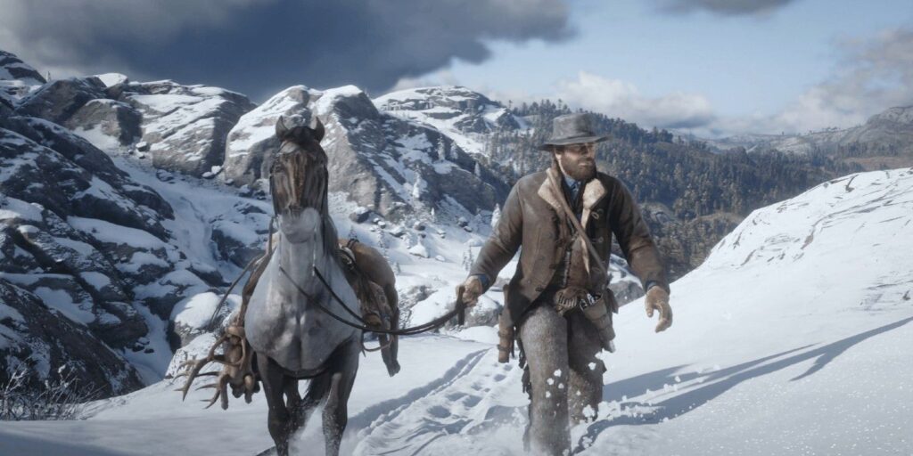 El jugador de RDR2 lleva a Arthur y Dutch en un paseo en canoa de trineo extremo