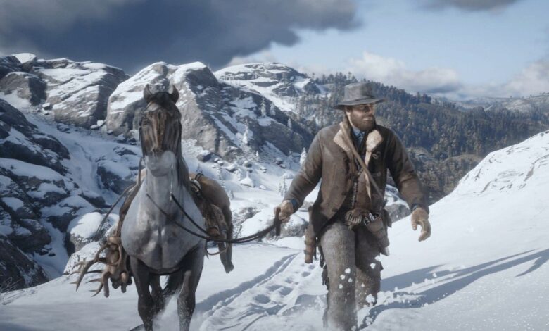 El jugador de RDR2 lleva a Arthur y Dutch en un paseo en canoa de trineo extremo