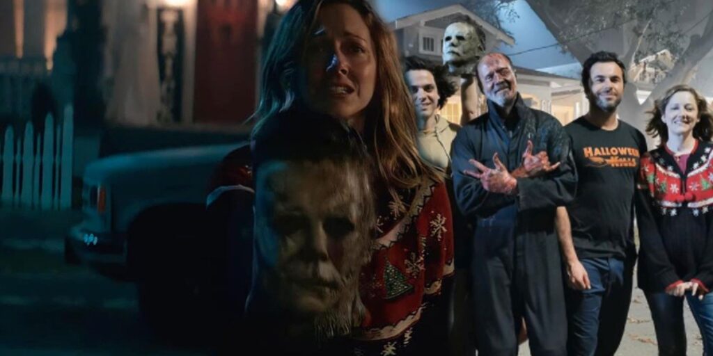 Imagen de Halloween Kills BTS muestra a Michael Myers desenmascarado con el equipo de especialistas