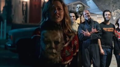 Imagen de Halloween Kills BTS muestra a Michael Myers desenmascarado con el equipo de especialistas